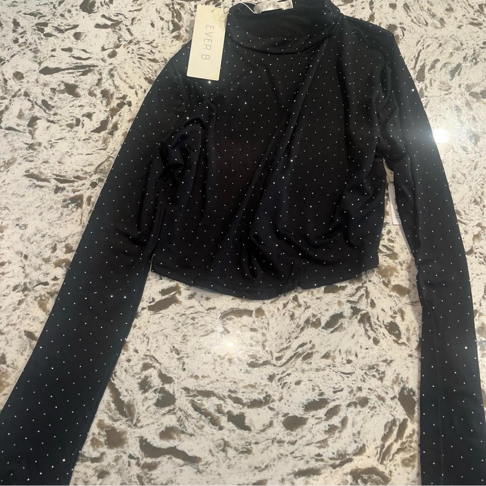 Elegant Black Long Sleeve Polka Dot Top